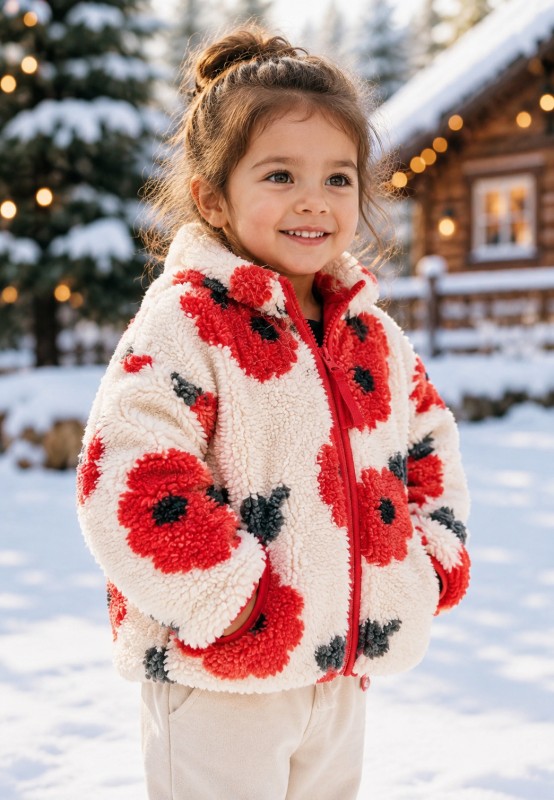 Winter jacket - cream ladybird